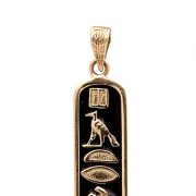 Solid 18K Gold Egyptian Cartouche with Black Enamel Background