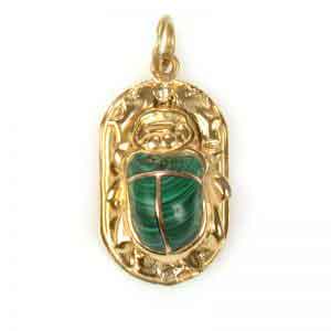18K Gold Scarab with stone Pendant