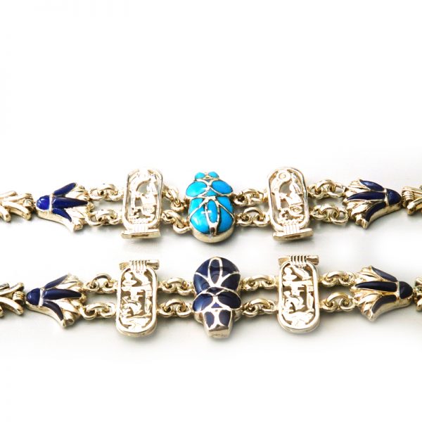 Silver Cartcouhe – Scarab and Lotus Bracelet